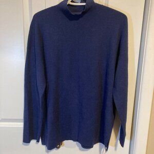 #112, Banana Republic Blue Mock Turtleneck Slits Tunic Sweater, Size Large